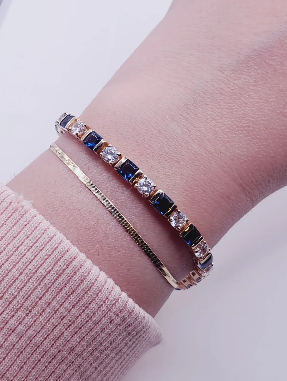 Yellow Gold - 925 Sterling Silver Blue Sapphire Tennis Bracelet